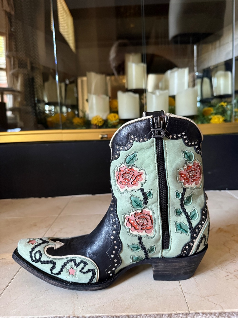 Double D Ranch & Old Gringo Mint & Black Embroidered Women's Western Booties Sz - Picture 5 of 11